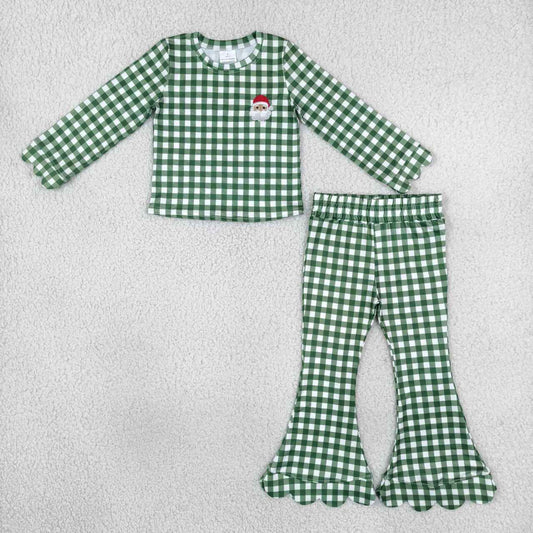 Sibling Kids Girls Red Blue Gingham Embroidery Santa Tree Scallop Christmas Outfit