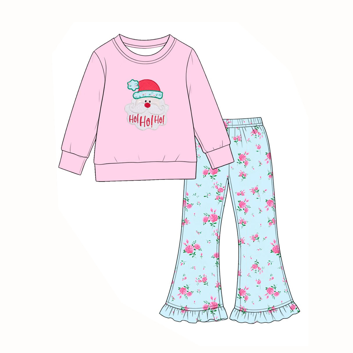 8.1 Preorder Kids Girls Christmas Santa Hohoho Pink Top with Ruffle Pants Outfit