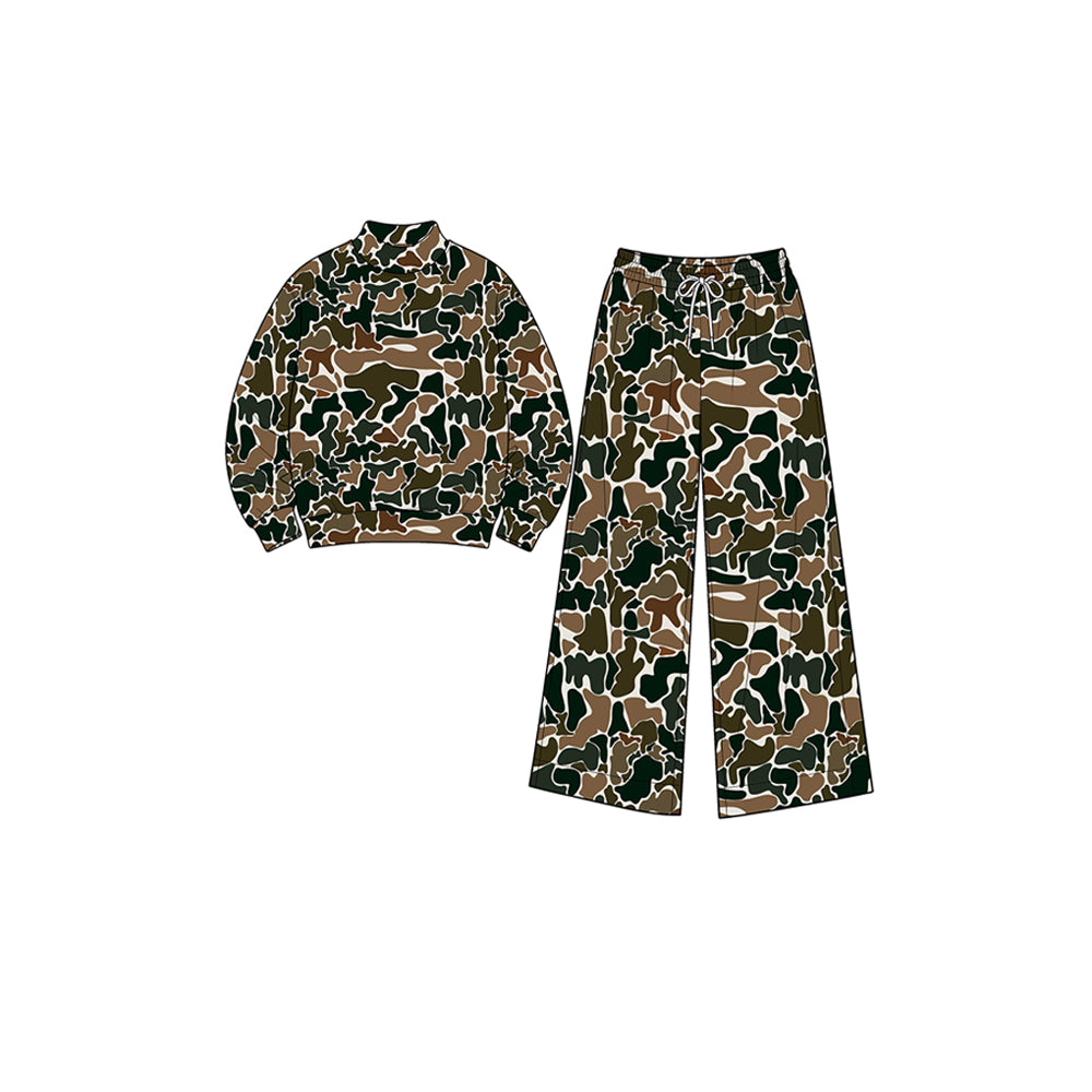 8.1 GLP3601 Preorder Brown Camo Print Long Sleeve Top Pockets Pants Girls Yoga Clothes Set