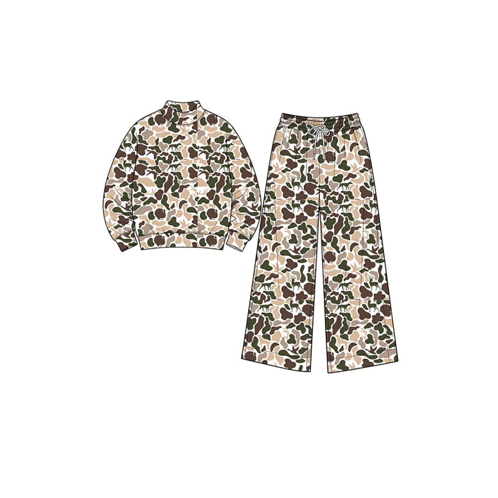 8.1 GLP3602 Preorder Brown Khaki Camo Print Long Sleeve Top Pockets Pants Girls Yoga Clothes Set
