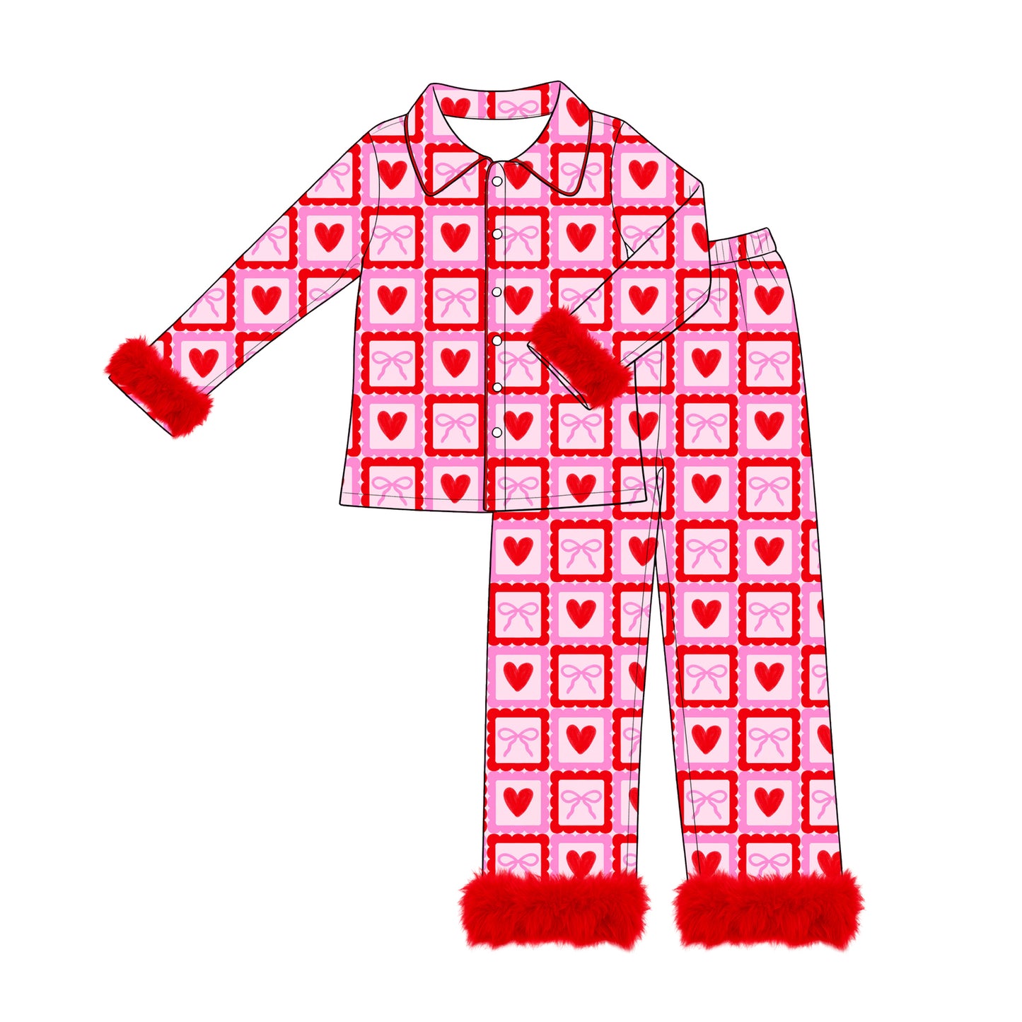 8.3 Preorder Women Red Heart Bow Checkered Pajama Set