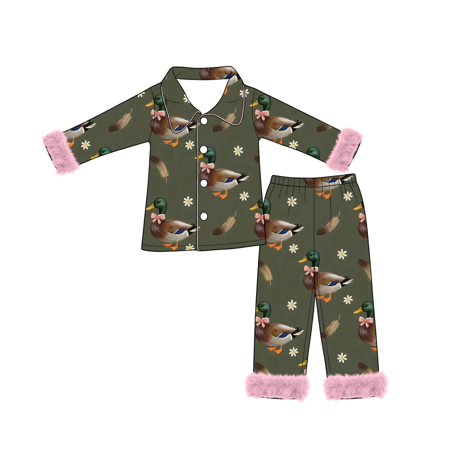 9.5 Preorder Baby Girls Mallard Duck Pajama Set with Fur