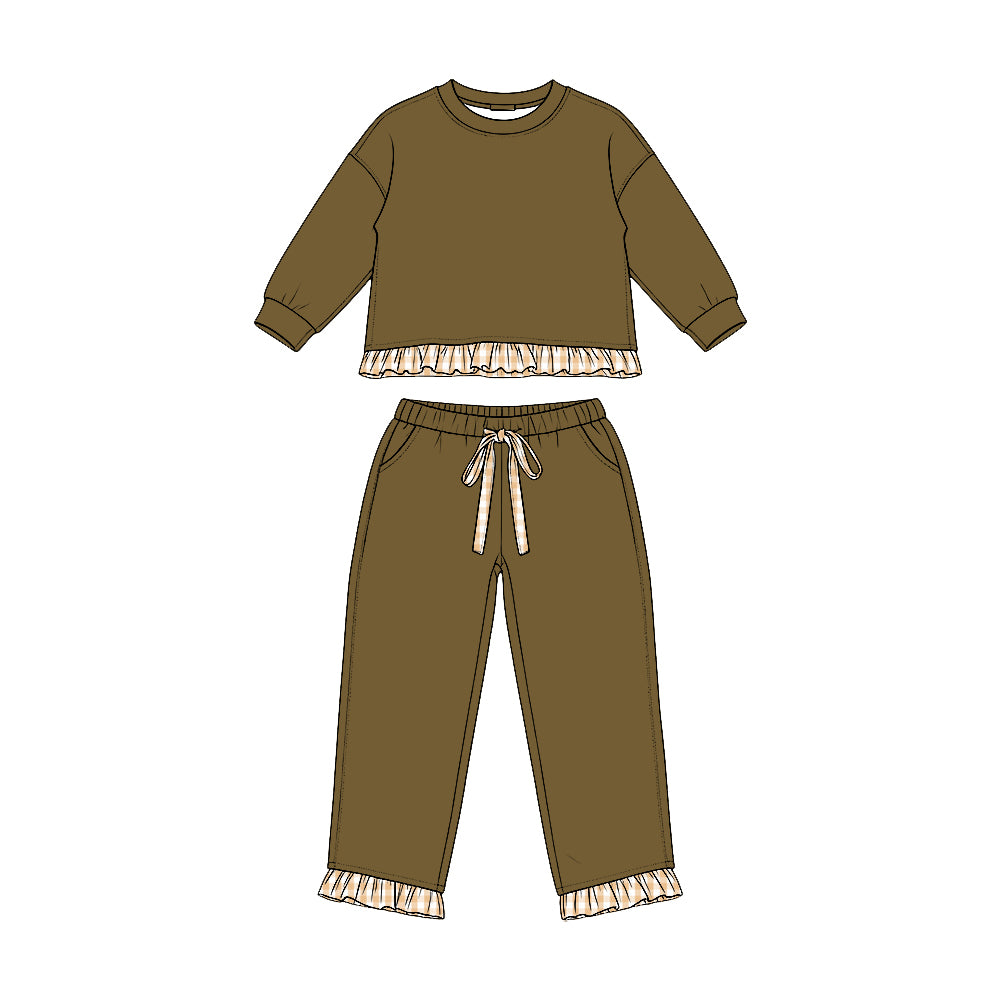 8.7 GLP3646 Preorder Olive Brown Thick Cotton Girls Fall Clothes Set