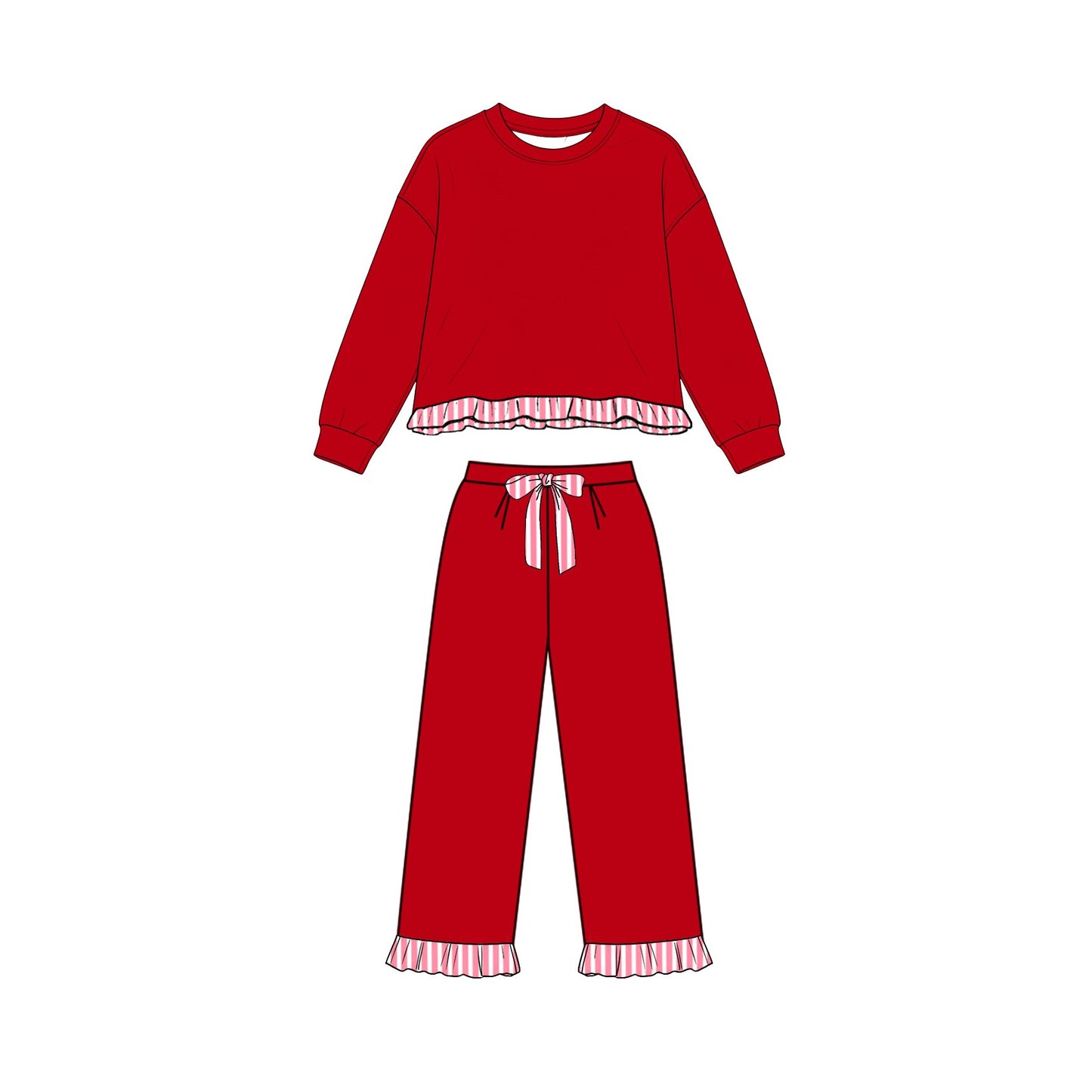 8.7 GLP3648 Preorder Red Thick Cotton Girls Christmas Clothes Set