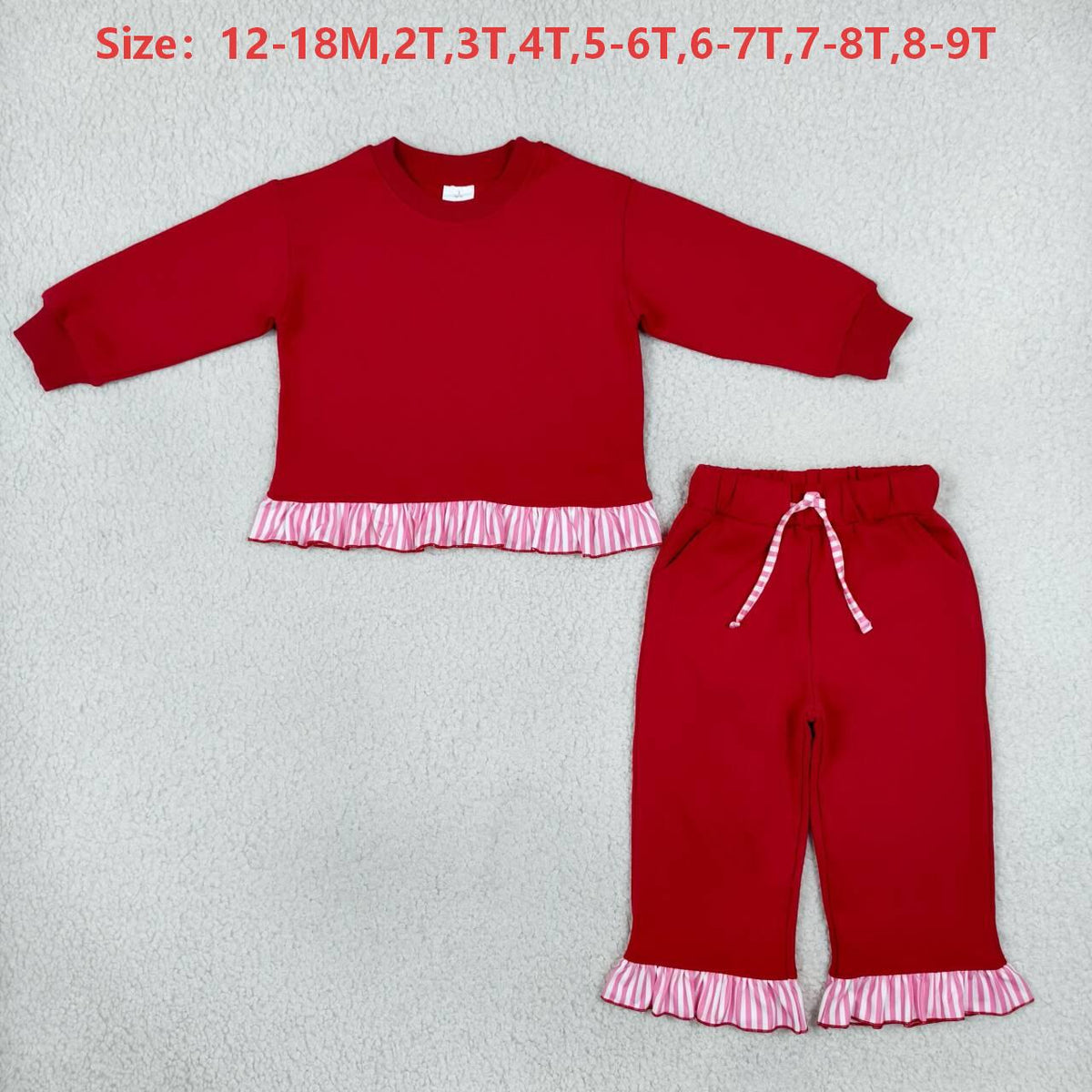 GLP3648 Red Thick Cotton Girls Red Sweatshirt Top Pocket Pants Clothes Set