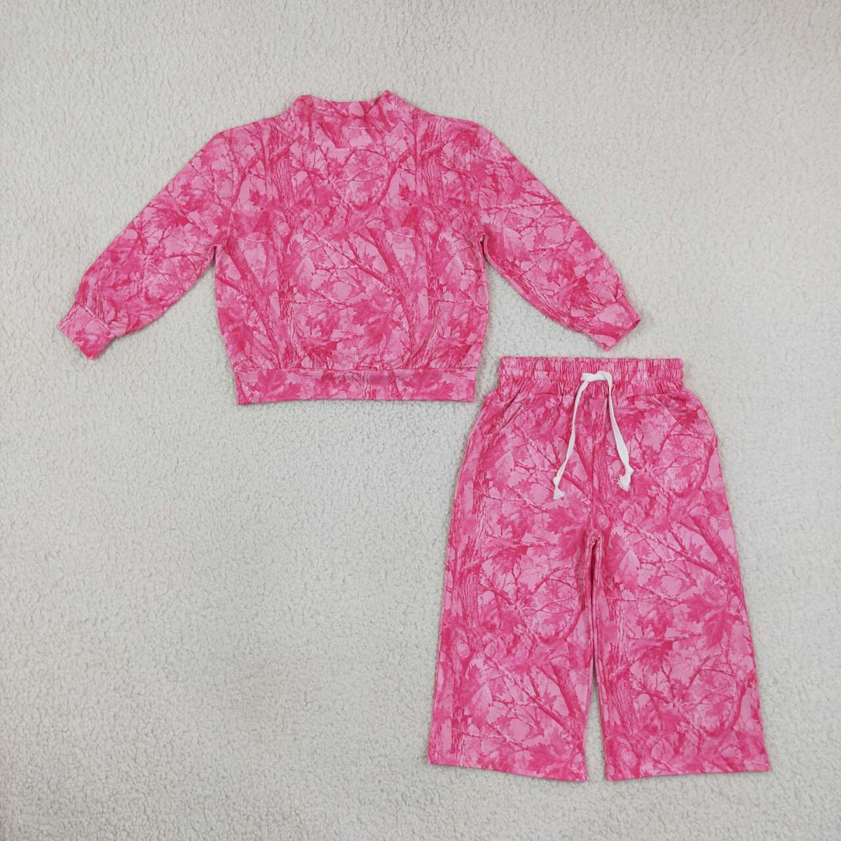 GLP3650 Pink Branch Print Mock Neck Top Pockets Pants Girls Clothes Set