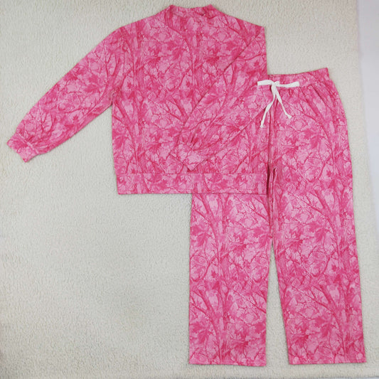 Mommy and Me Maroon Pink Camo Long Sleeve Top Pants Outfit