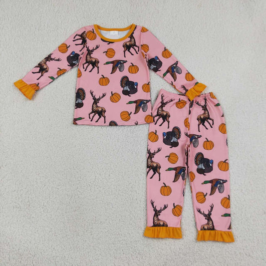 Sibling Baby Girls Hunting Deer Duck Pumpkin Pajama Set Romper Blanket