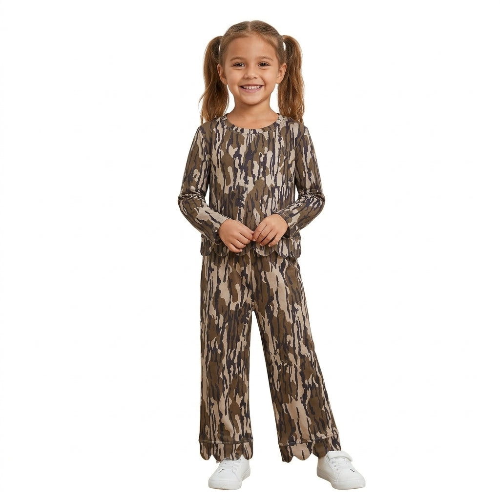 GLP3660 Camo Print Girls Fall Scallop Edge Clothes Set
