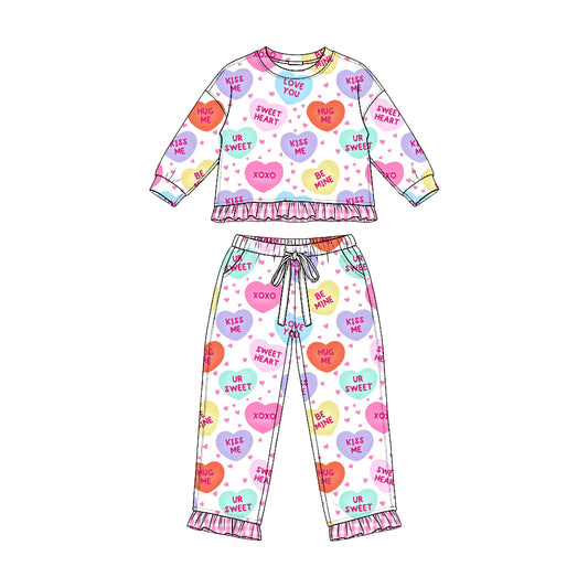 8.10 Preorder Girls Valentine Conversation Heart Pajama Set