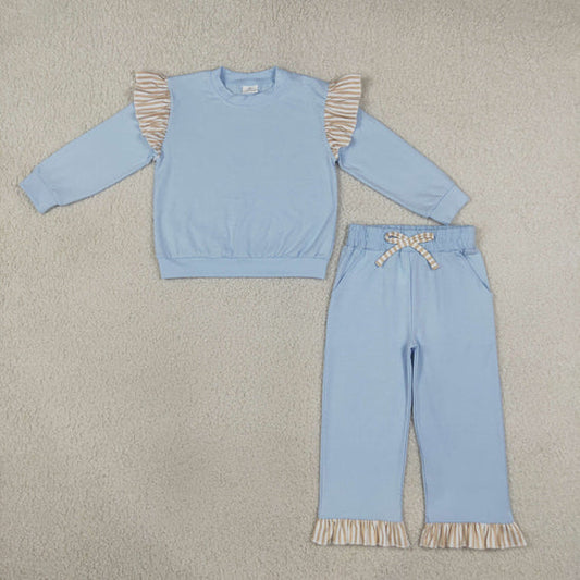 Sibling Kids Girls Light Blue Long Sleeve Top with Pants and Shorts Outfit