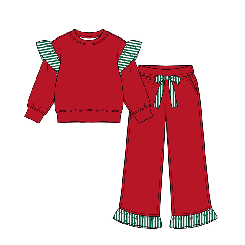 8.14 GLP3697 Preorder Kids Girls Red Flutter Sleeve Top with Ruffle Pants Outfit