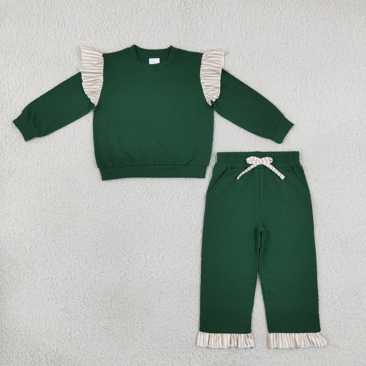 GLP3698 Girls Green Flutter Sleeve Top with Ruffle Pants Outfit