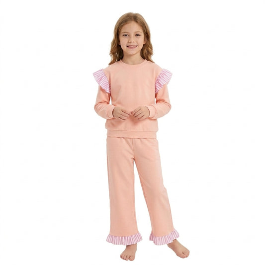 GLP3702 Girls Light Pink Flutter Sleeve Top with Ruffle Pants Outfit