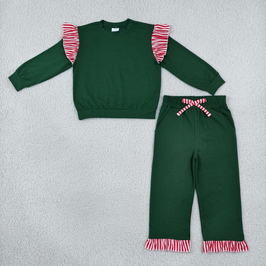 GLP3703 Girls Green Flutter Sleeve Top with Ruffle Pants Christmas Outfits