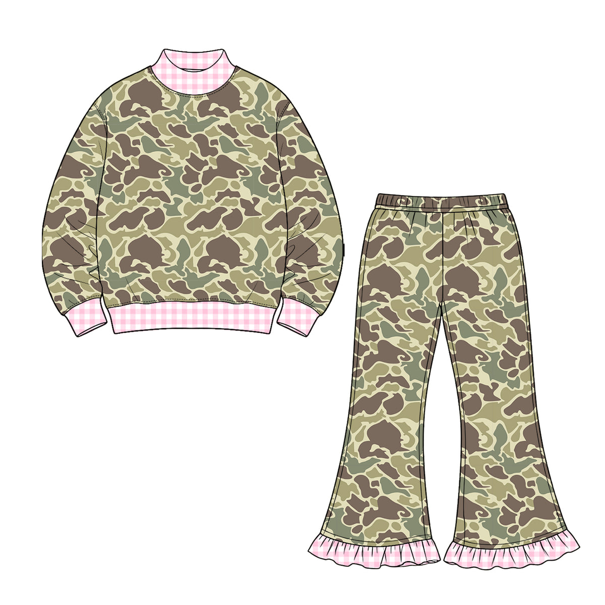 8.20 GLP3735 Preorder Brown Green Camo Top Bell Pants Girls Fall Clothes Set