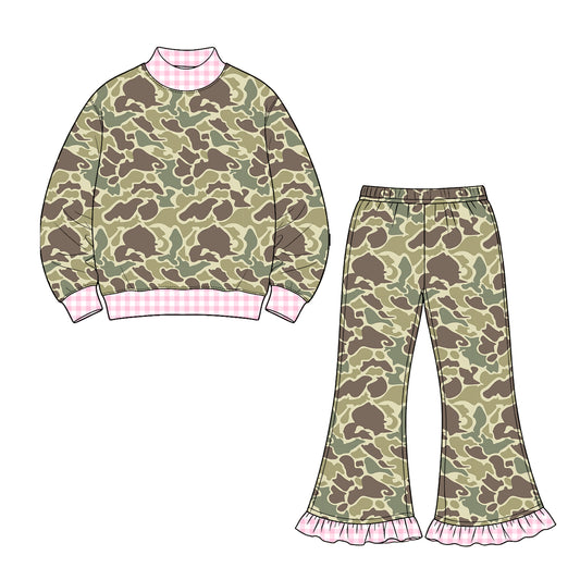 8.20 GLP3735 Preorder Brown Green Camo Top Bell Pants Girls Fall Clothes Set