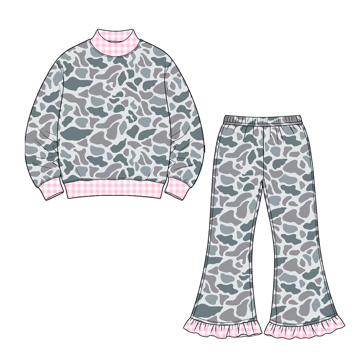 8.20 GLP3737 Preorder Grey Camo Top Bell Pants Girls Fall Clothes Set