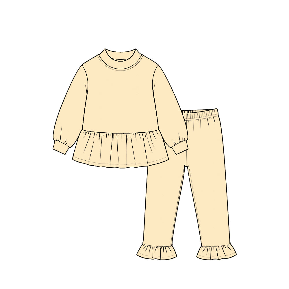 8.21 GLP3747 Preorder Beige Cotton Mocknecks Top Ruffle Pants Girls Clothes Set