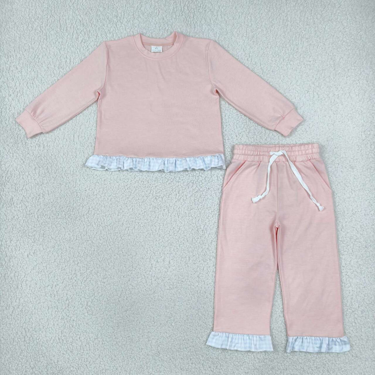 GLP3754 Light Pink Long Sleeve Top Ruffle Pants Girls Clothes Set