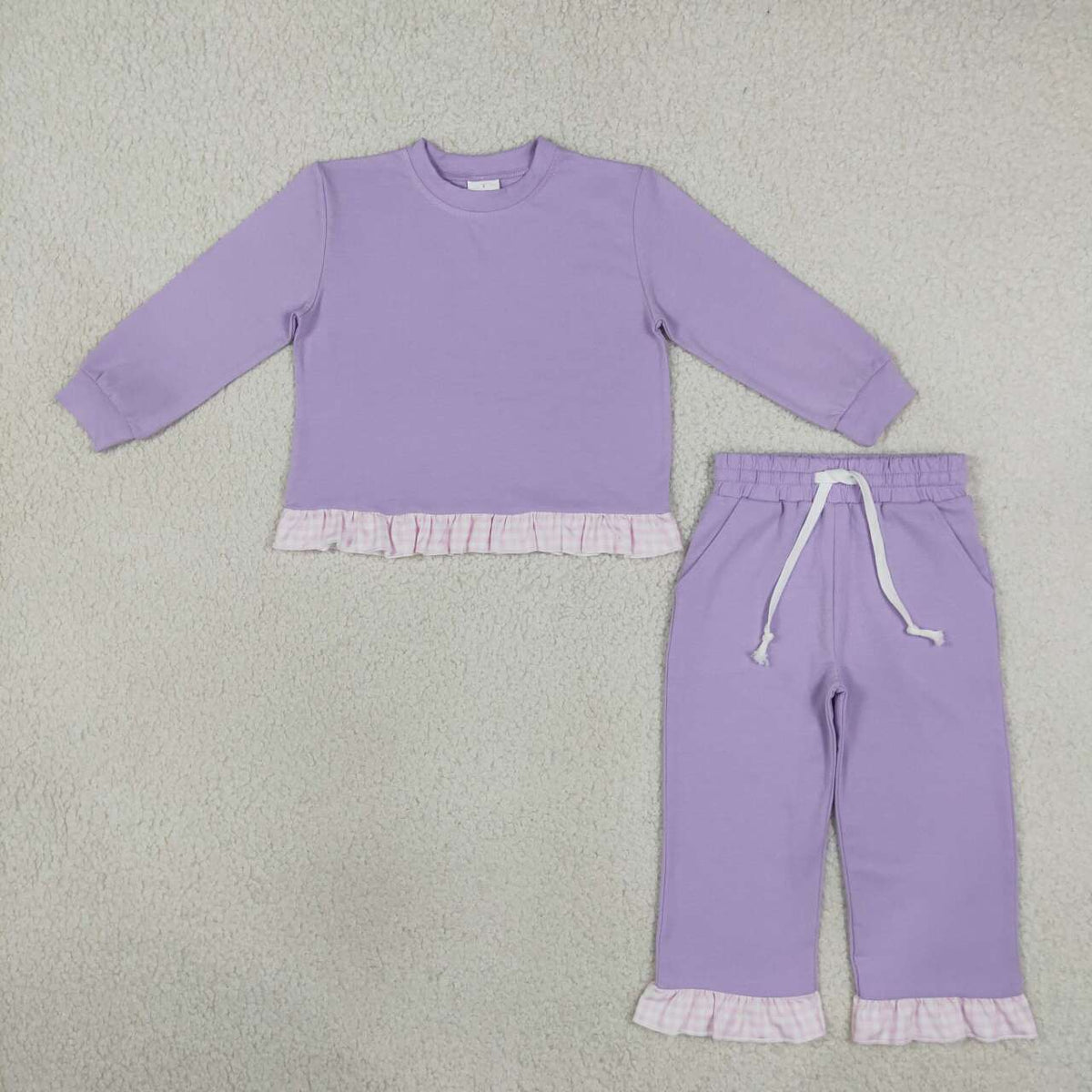 GLP3755 Light Purple Long Sleeve Top Pockets Pants Girls Ruffle Clothes Set