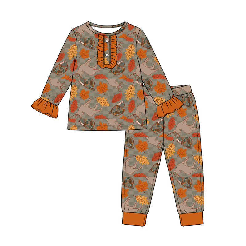8.28 Preorder Toddler Girls Fall Football Leaf Long Sleeve Pajama Set