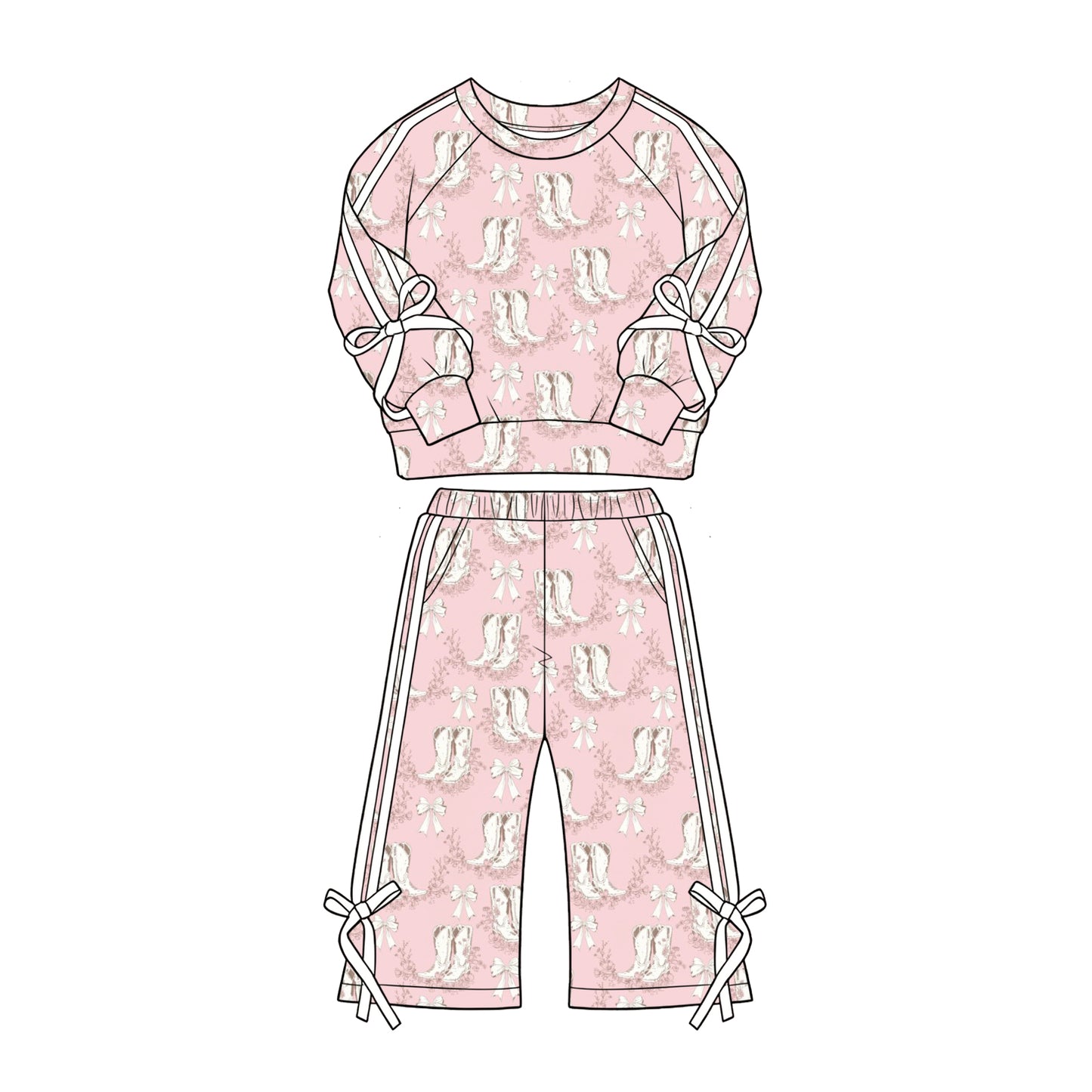 8.31 Preorder GLP3805 Baby Girls Bow Boot Long Sleeve Top Wide Pants Outfit