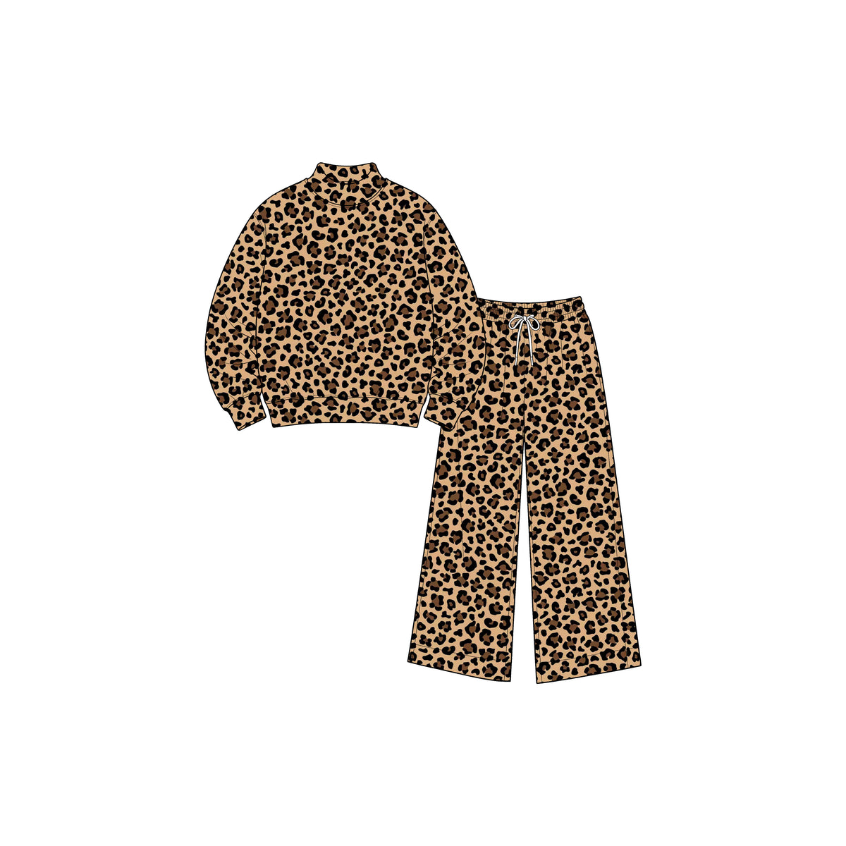 8.31 Preorder GLP3814 Baby Girls Leopard Long Sleeve Mock Neck Top Wide Pants Active Outfit