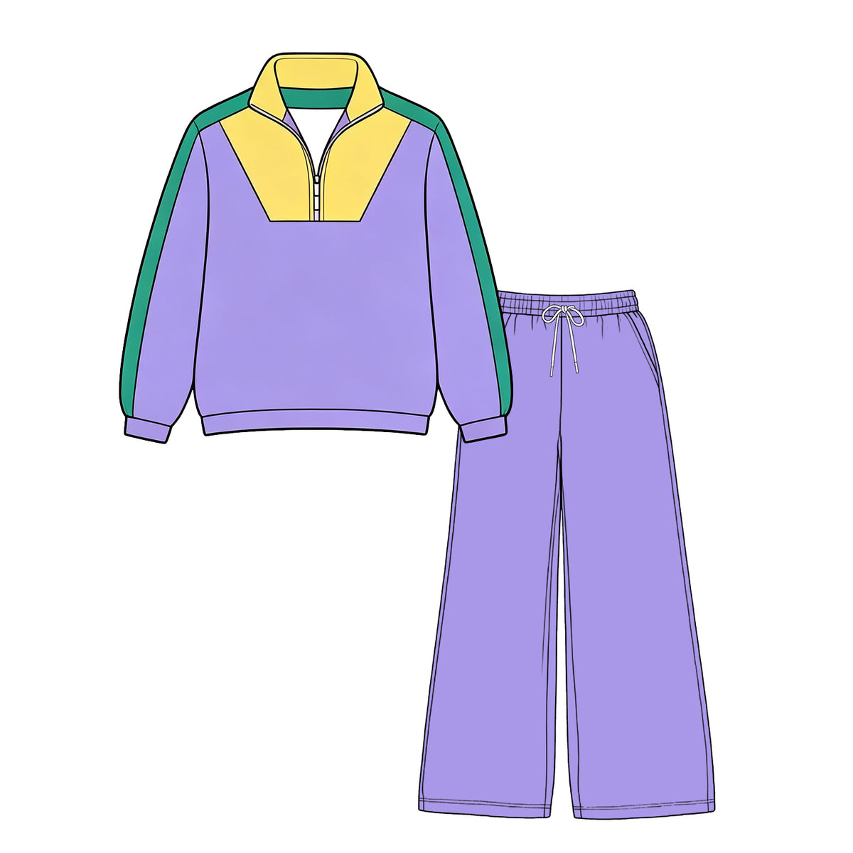 9.2 GLP3827 Preorder Adult Purple Zipper Pullover Top Straight Pockets Pants Woman Mardi Gras Yoga Clothes Set