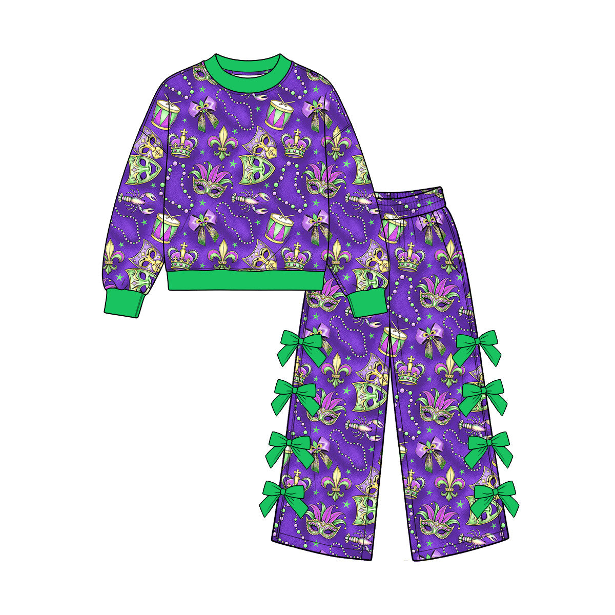 9.10 GLP3865 Preorder Mask Bows Crayfish Top Bows Pants Girls Mardi Gras Clothes Set