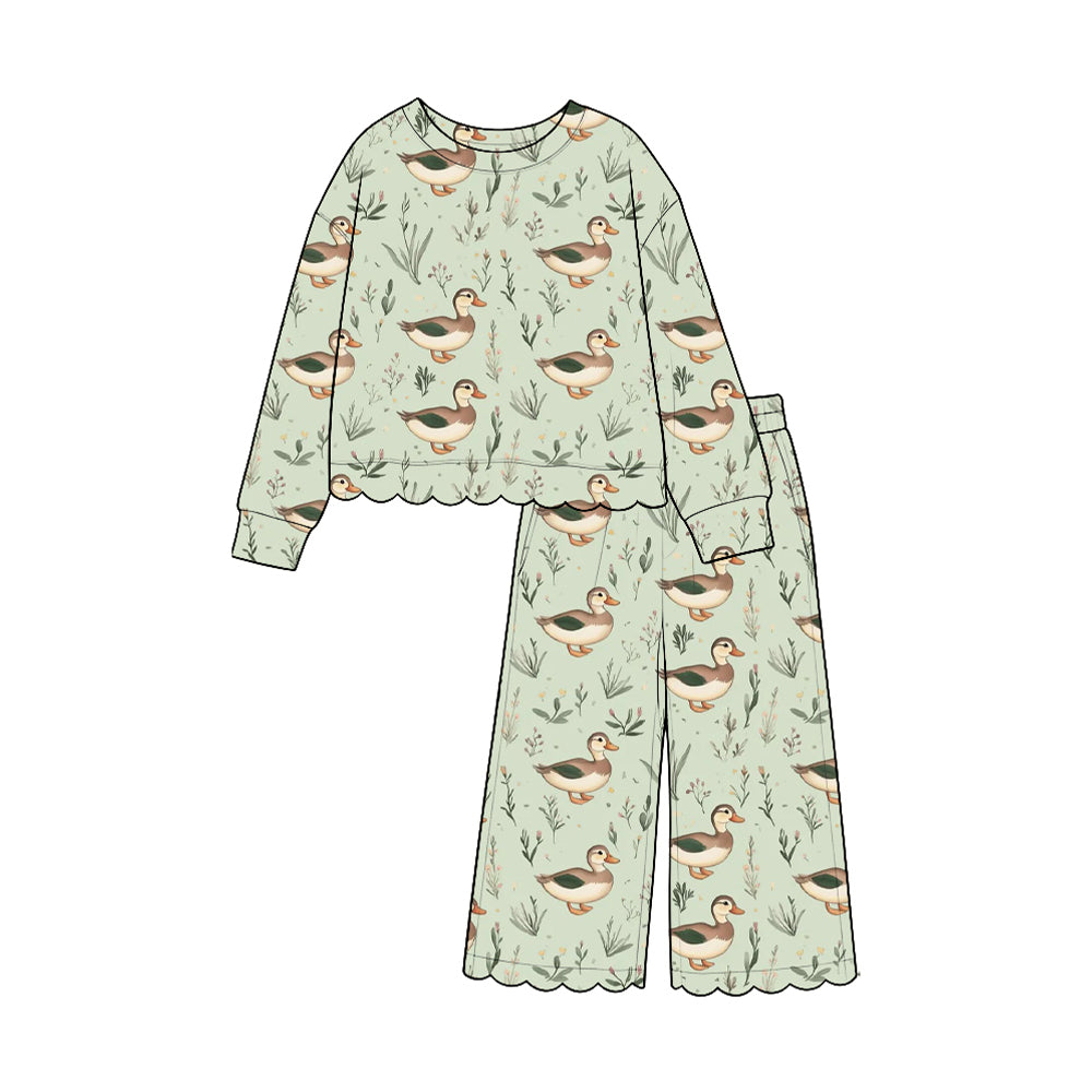 9.15 GLP3887 Duck Print Pockets Girls Scallop Clothes Set