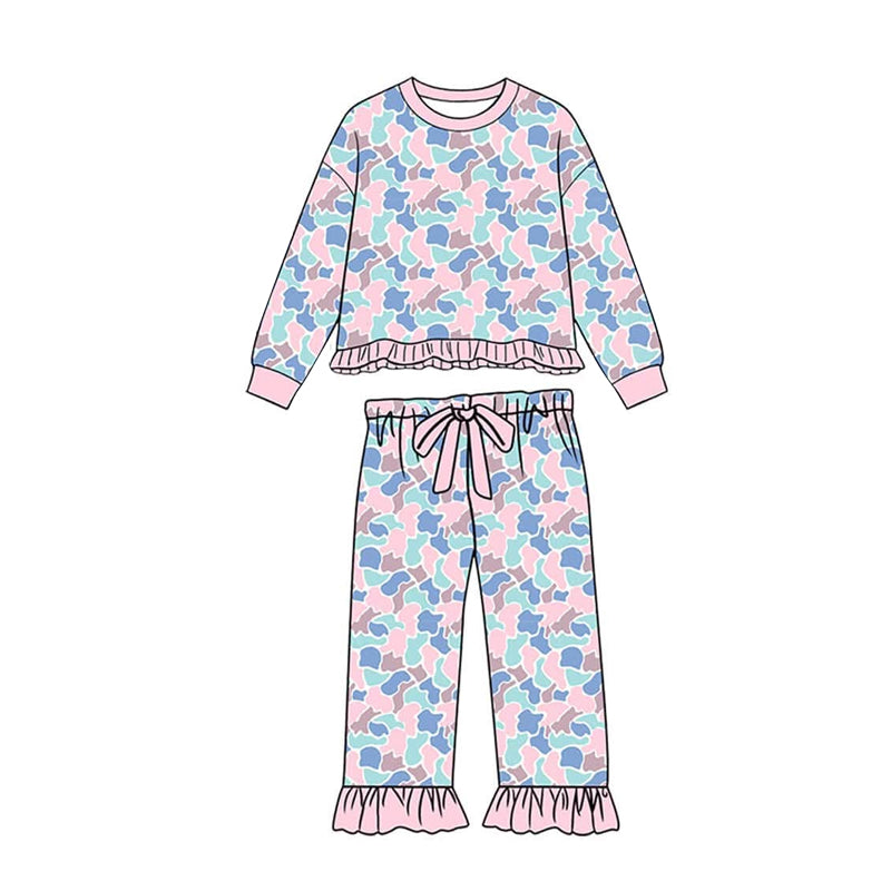 9.15 GLP3888 Preorder Pink Blue Camo Print Girls Clothes Set