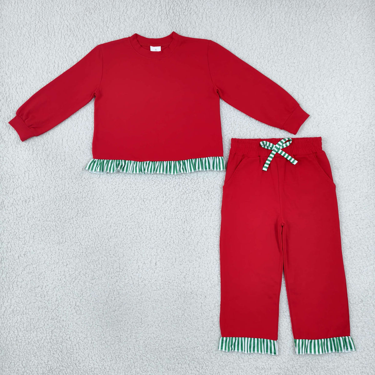 GLP3916 Red Long Sleeve Top Ruffle Pants Girls Christmas Clothes Set