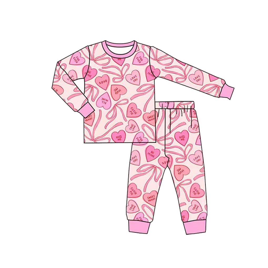 9.21 GLP3920 Preorder LOVE YOU Heat Bows Print Girls Valentine's Day Pajamas Clothes Set