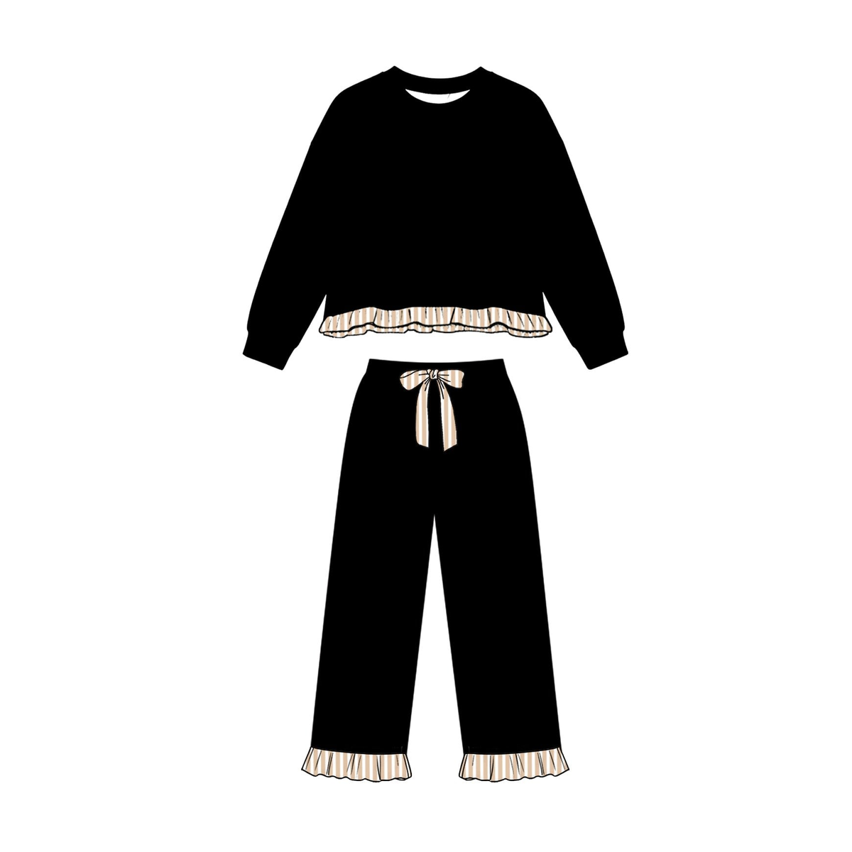 9.24 Preorder GLP3936 Kids Boys Black Long Sleeve Outfit with Ruffle