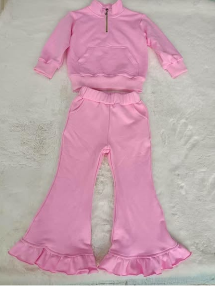 9.28 GLP3947 Preorder Kids Girls Cotton Pink Pullovet Top Flare Pants Outfit