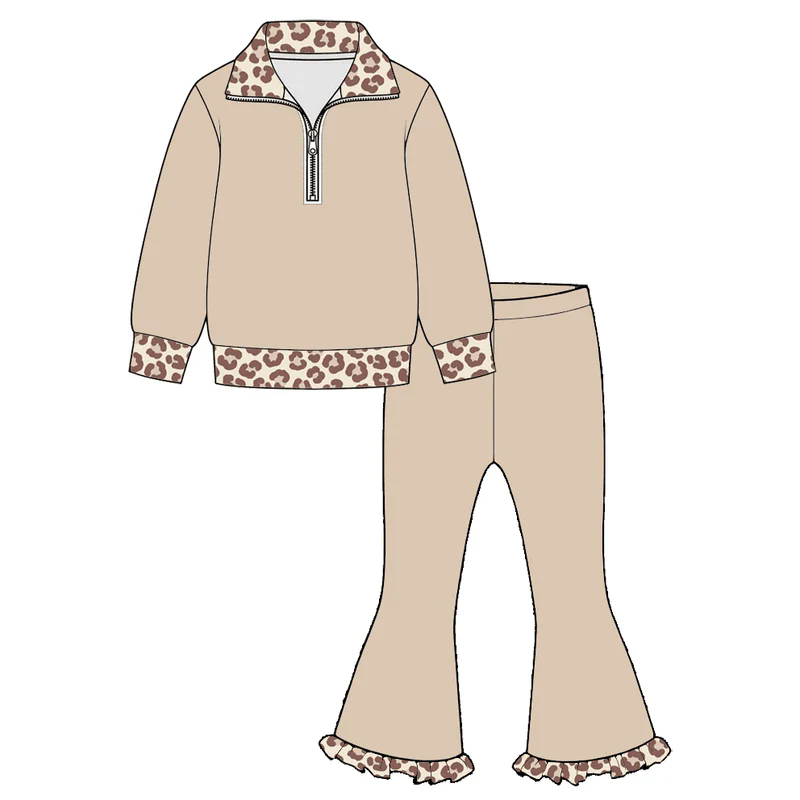 10.1 Preorder GLP3960 Baby Girls Brown Pullover Pullover Top Bell Bottom Pants Outfit