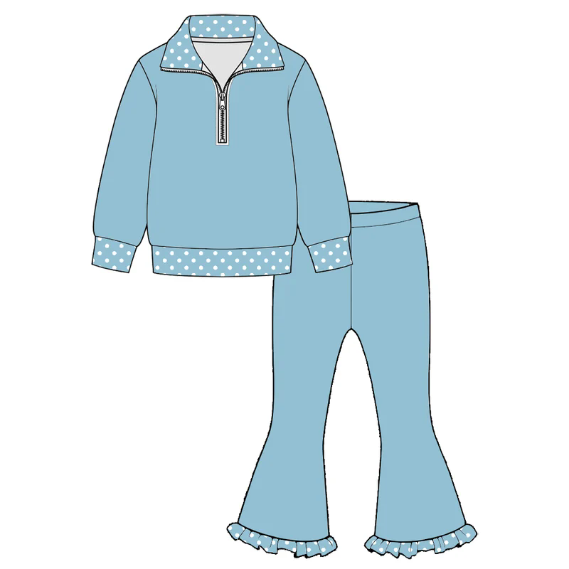 10.1 Preorder GLP3963 Baby Girls Blue Pullover Top Bell Bottom Pants Outfit