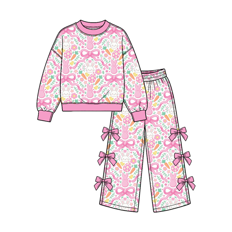 10.1 Preorder GLP3969 Kids Girls Easter Bunny Eggs Bow Wide Leg Pants Outfit
