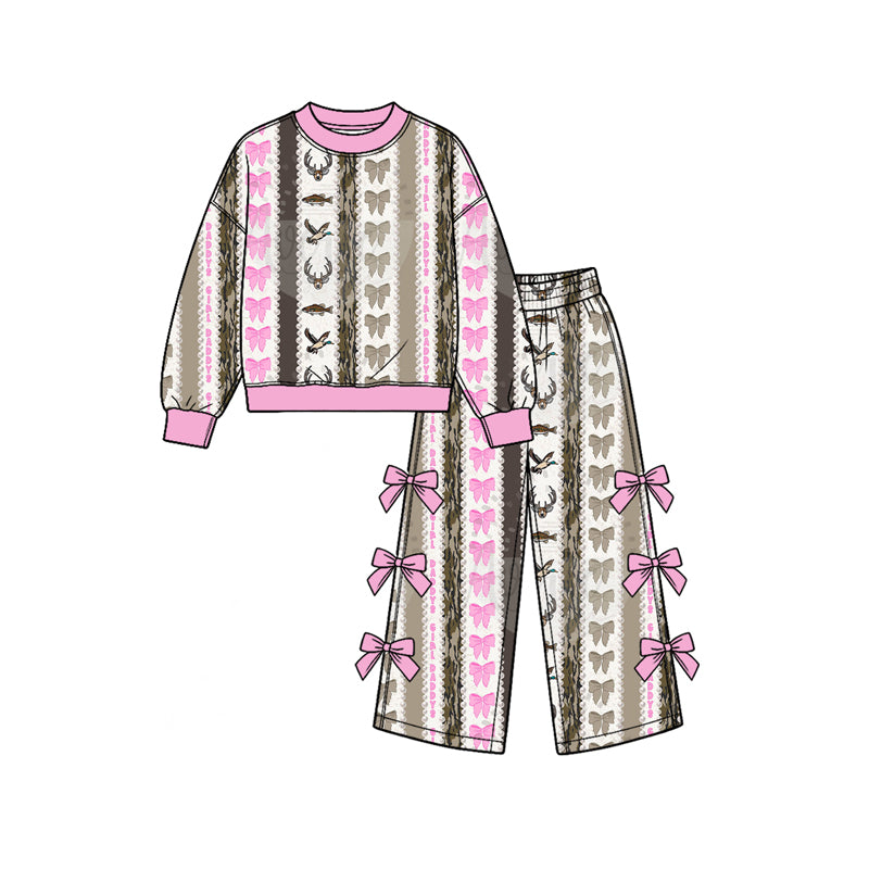 10.3 Preorder GLP3975 Baby Girls Hunging Deer Bow Top Pants Outfit
