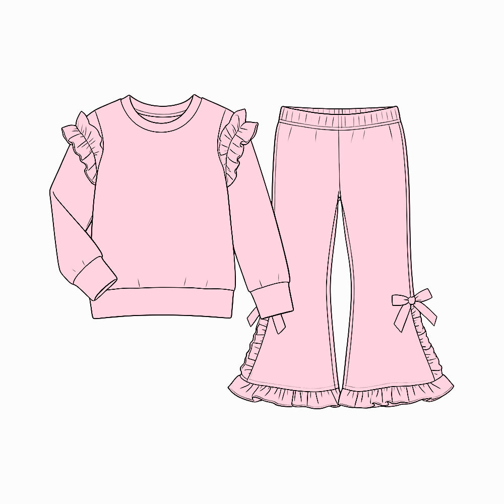 10.6 Preorder GLP3985 Pink Cotton Bell Pants Girls Ruffle Clothes Set