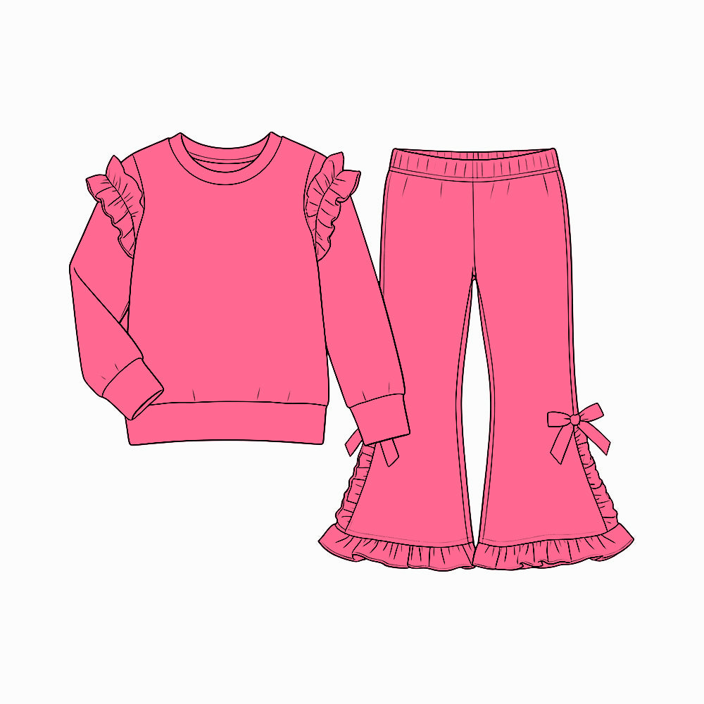 10.6 Preorder GLP3987 Hot Pink Cotton Bell Pants Girls Ruffle Clothes Set