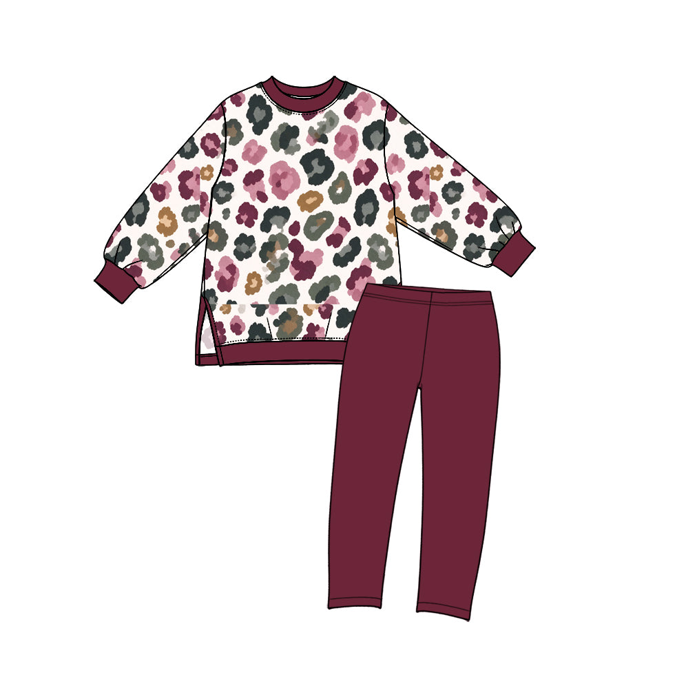 10.10 GLP3990 Preorder Kids Girls Colorful Leopard Long Sleeve Top with Leggings Set