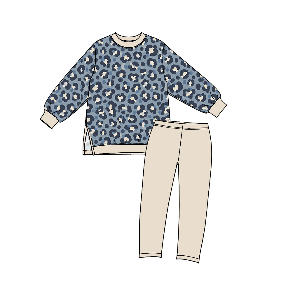 10.13 GLP3996 Preorder Kids Girls Leopard Long Sleeve Top Blue Leggings Pants Active Outfit