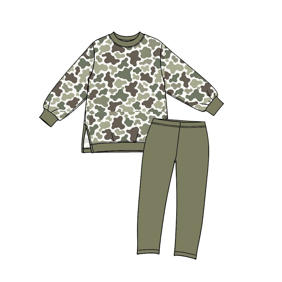 10.13 GLP3997 Preorder Kids Girls Green Camo Long Sleeve Top Blue Leggings Pants Active Outfit