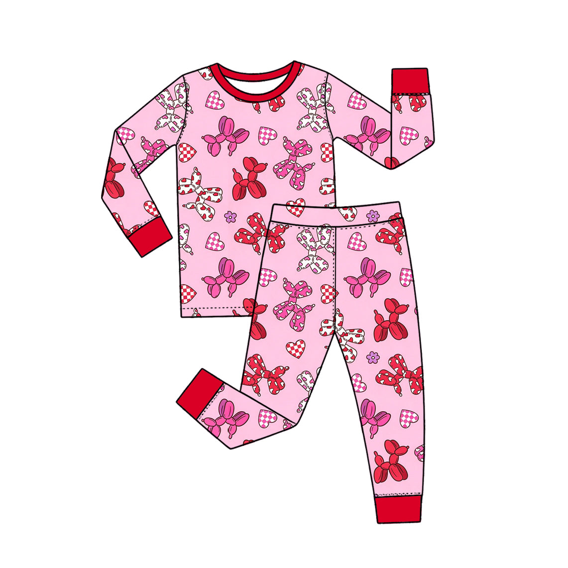 10.17 GLP4020 Preorder Pink Balloon Bows Heart Print Girls Valentine's Day Pajamas Clothes Set