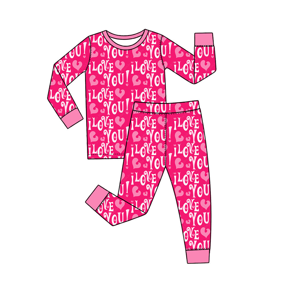 10.19 GLP4023 Preorder LOVE YOU Heart Print Girls Valentine's Day Pajamas Clothes Set