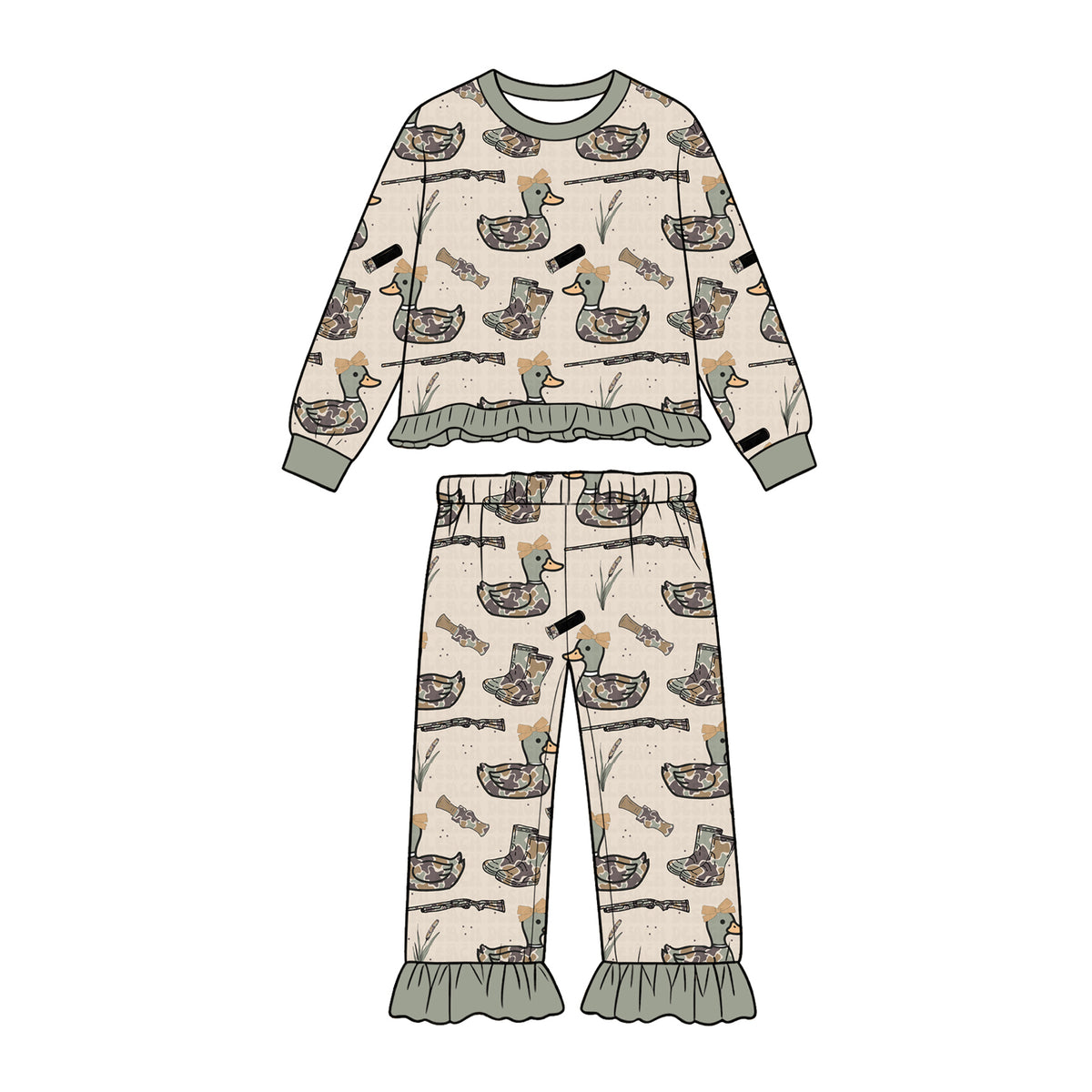 10.27 GLP4076 Preorder Duck Hunting Camo Print Girls Fall Clothes Set
