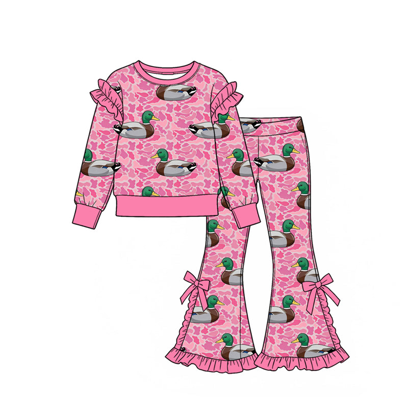 10.30 GLP4102 Preorder Baby Girls Mallard Duck Pink Camo Bell Bottom Pants Outfit