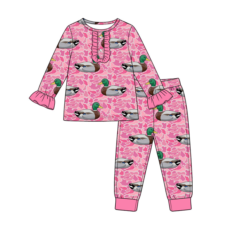 10.30 GLP4103 Preorder Baby Girls Mallard Duck Pink Camo Long Sleeve Pajama Set